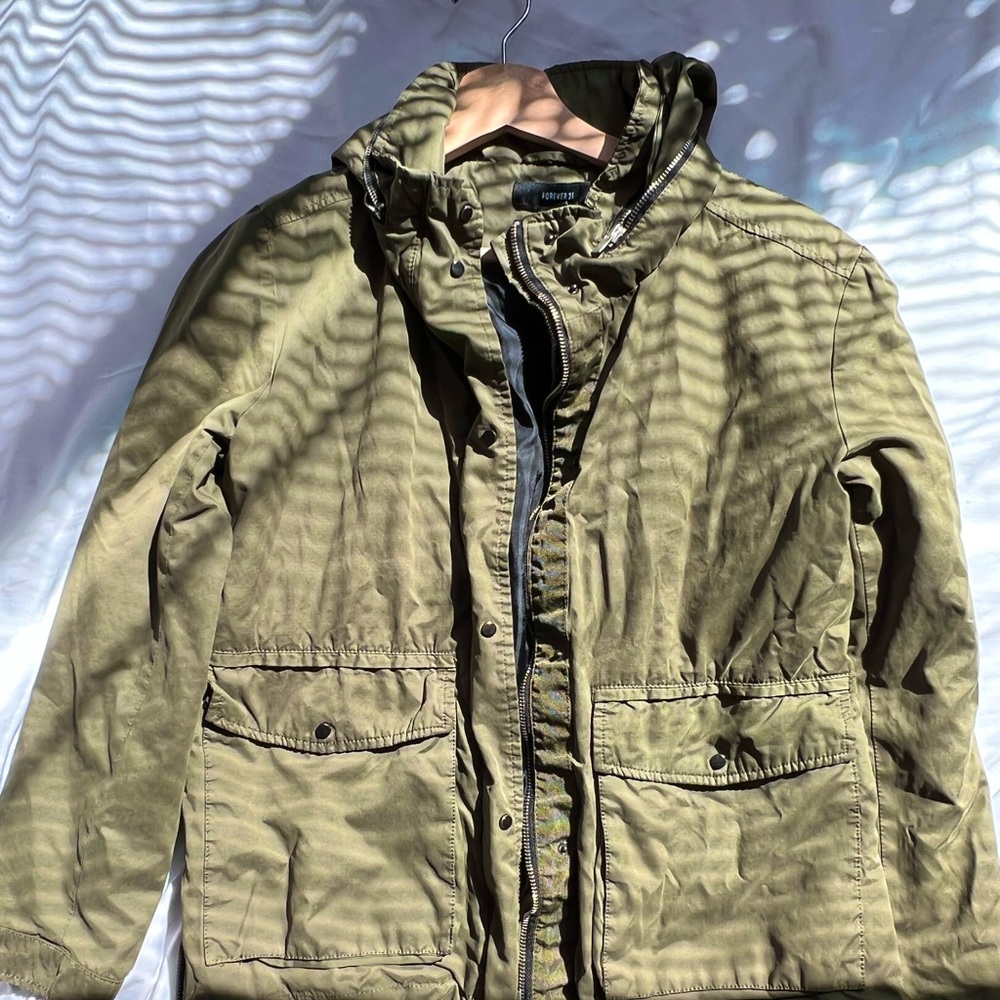 Forever 21 Olive Jacket w Hideaway Hood